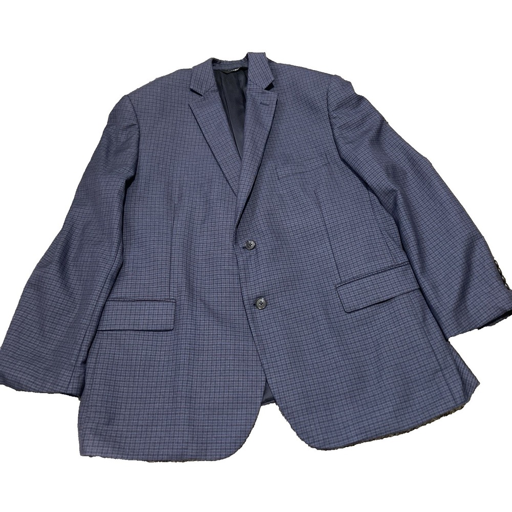 Jos A Bank Traveler Sport Coat Blazer Mens 50R Tailored Fit Blue Check 100% Wool